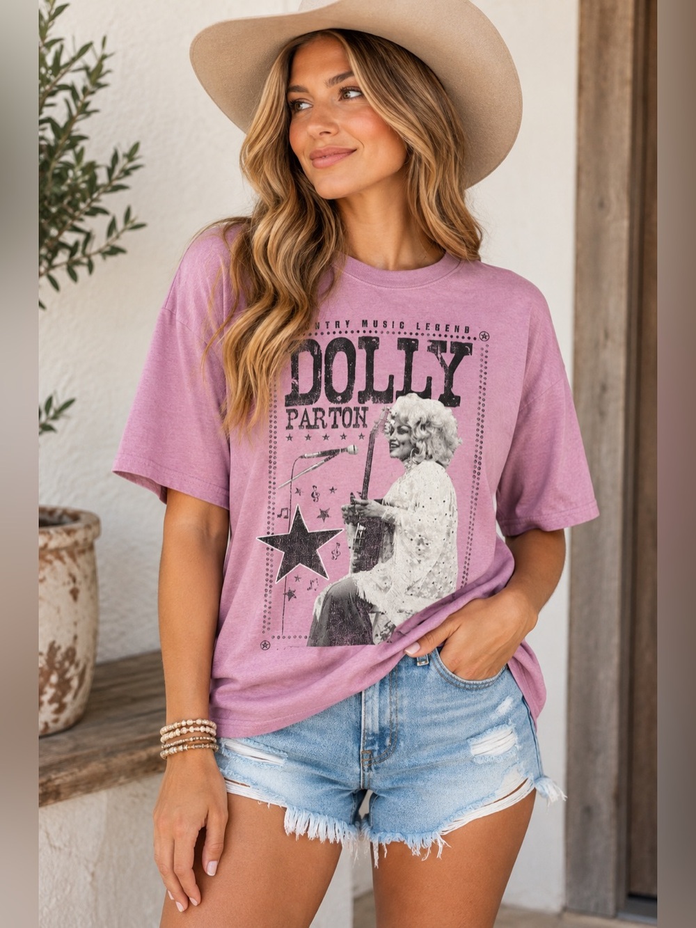 Port and Company Pink Dolly Parton Graphic Short Sleeve Tee